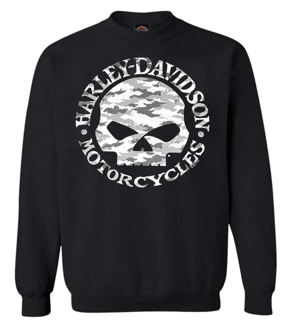 Harley-Davidson Men's Camo Willie G Skull Pullover Fleece Sweatshirt, Black - Wisconsin Harley-Davidson