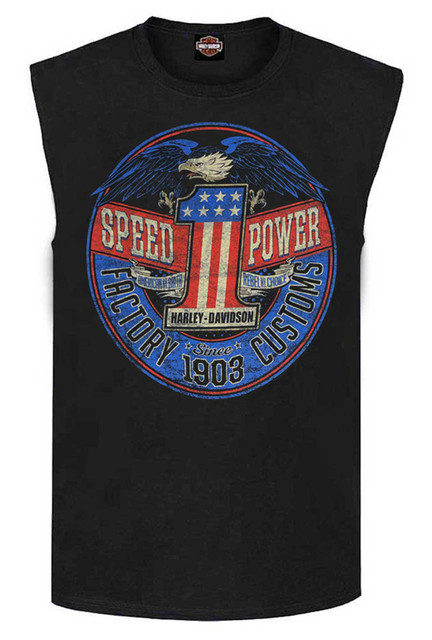 Harley-Davidson Men's Rebel #1 RWB Logo Sleeveless Cotton Muscle Shirt, Black - Wisconsin Harley-Davidson