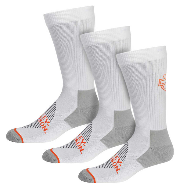 Harley-Davidson Men's Bar & Shield Performance Rider Crew Socks - White, 3 Pairs - Wisconsin Harley-Davidson