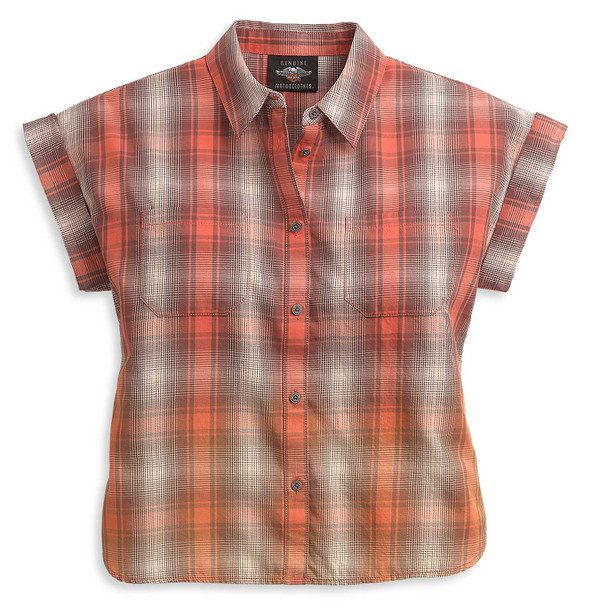 Harley-Davidson Women's Circle Graphic Plaid Cap Sleeve Shirt 96481-21VW - Wisconsin Harley-Davidson