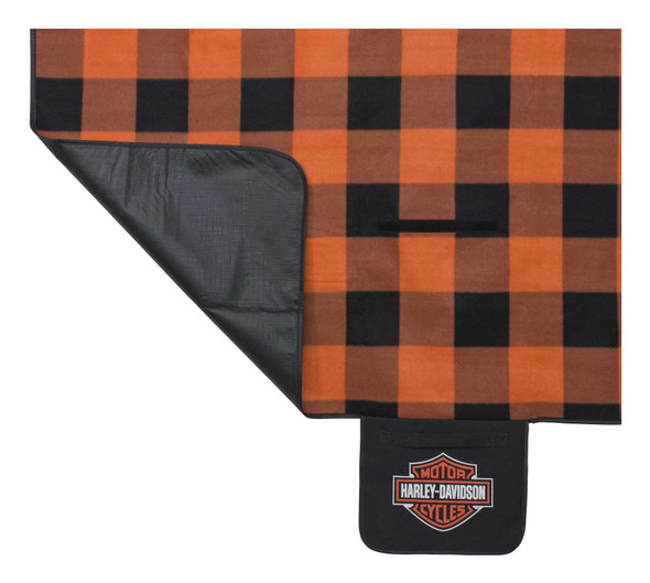 Harley-Davidson® Bar & Shield Folding Plaid Picnic Blanket Tote