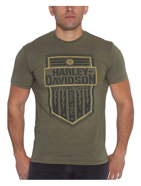 Harley-Davidson Men's Sparked Poly-Blend Short Sleeve T-Shirt, Military Green - Wisconsin Harley-Davidson