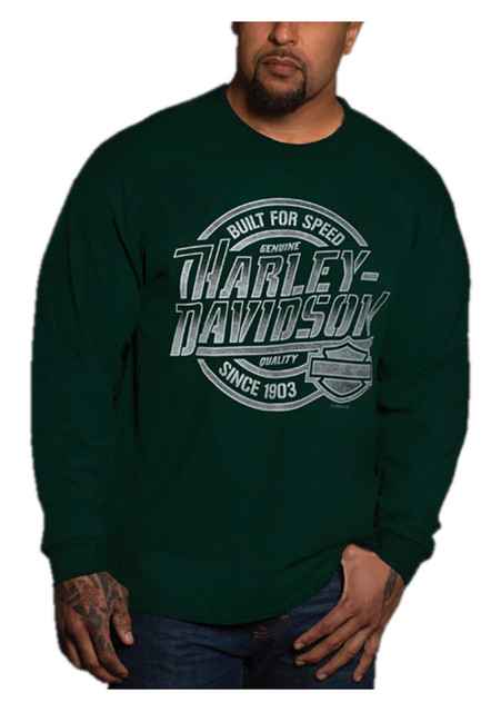 Harley-Davidson Men's Firepower Long Sleeve Crew-Neck Cotton Shirt - Green - Wisconsin Harley-Davidson