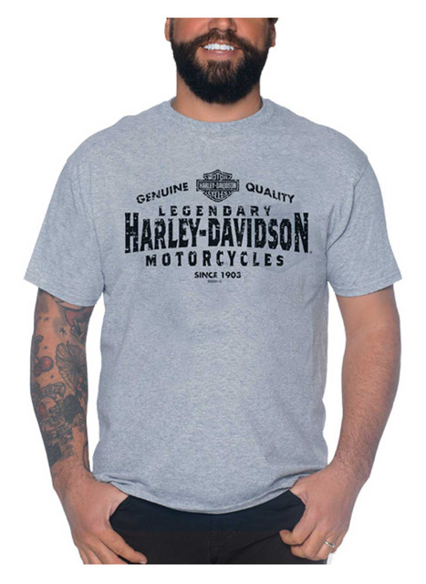 Harley-Davidson Men's Post Credits Chest Pocket Short Sleeve T-Shirt - Gray - Wisconsin Harley-Davidson