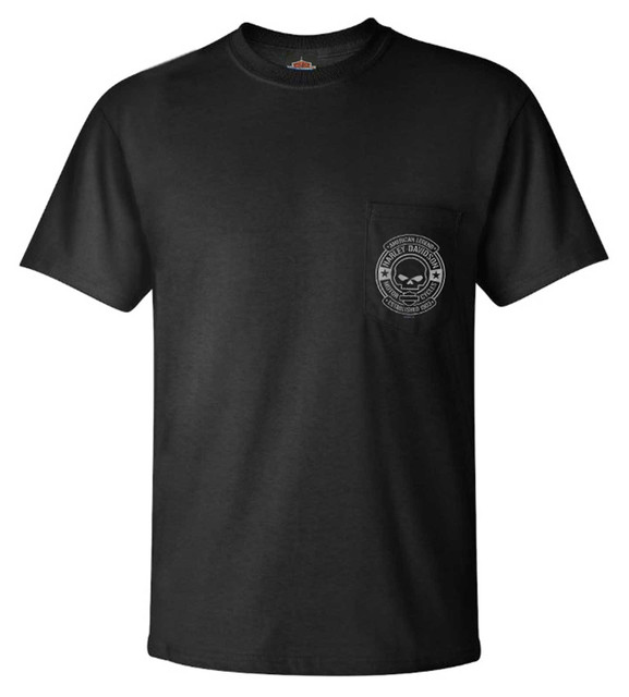 Harley-Davidson Men's Justified Skull Chest Pocket Short Sleeve T-Shirt - Black - Wisconsin Harley-Davidson