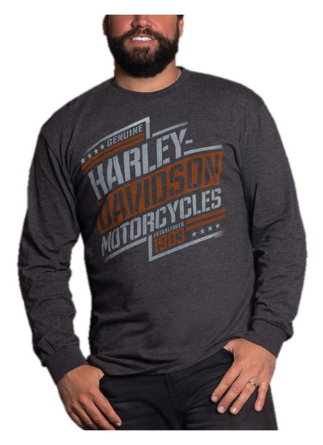 Harley-Davidson Men's Contender Long Sleeve Poly-Blend Crew-Neck Shirt, Gray - Wisconsin Harley-Davidson
