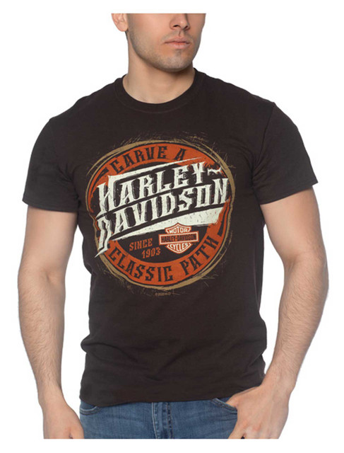 Harley-Davidson Men's Carved H-D Short Sleeve Crew-Neck Cotton T-Shirt, Brown - Wisconsin Harley-Davidson