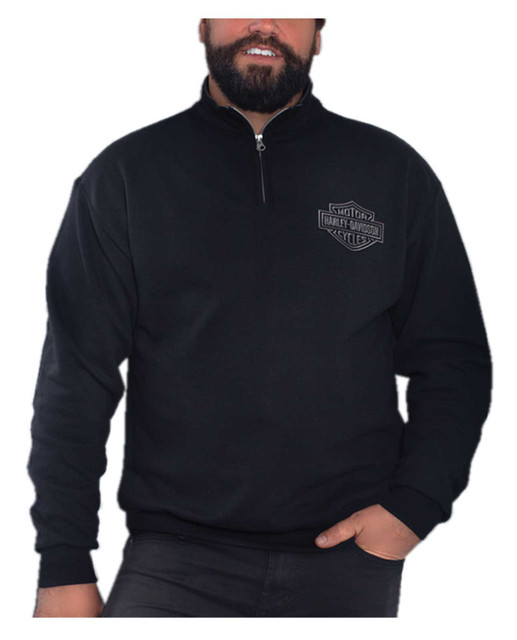 Harley-Davidson Men's Bar & Shield 1/4 Zip Cadet Pullover Sweatshirt - Black - Wisconsin Harley-Davidson