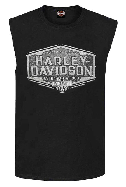 Harley-Davidson Men's Heavy Metal B&S Sleeveless Cotton Muscle Tee - Black - Wisconsin Harley-Davidson