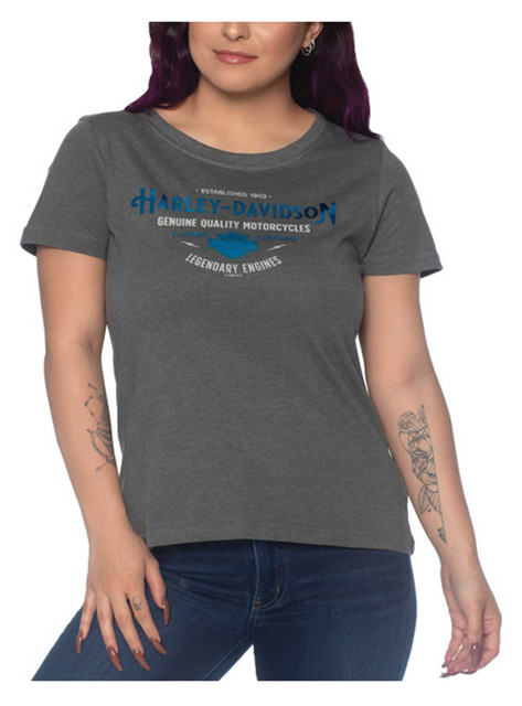 Harley-Davidson Women's Wordmark Foiled Scoop Neck Short Sleeve Tee, Silver - Wisconsin Harley-Davidson