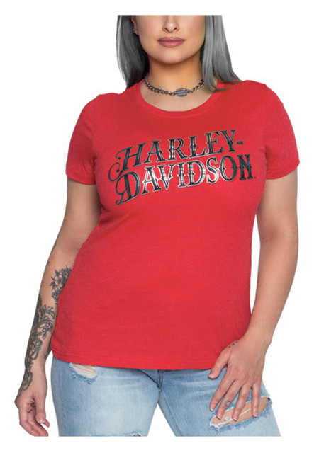 Harley Davidson® Womens Foiled Jubilee Crew Neck Short Sleeve Poly Blend Tee Wisconsin Harley 