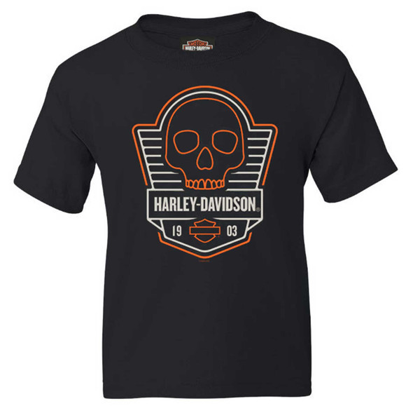 Harley-Davidson Boy's Speed Skull Short Sleeve Cotton Youth T-Shirt - Black - Wisconsin Harley-Davidson