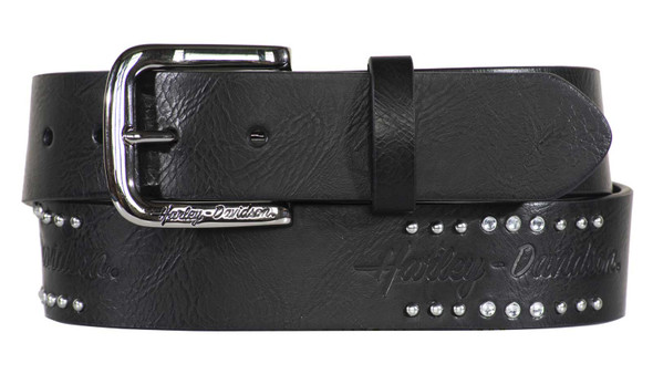 Harley-Davidson Women's Rockers Rhinestones Genuine Leather Belt - Black - Wisconsin Harley-Davidson