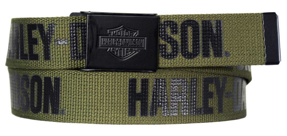 Harley-Davidson Men's Fasten Up Adjustable Slide Buckle Cotton Belt - Army Green - Wisconsin Harley-Davidson