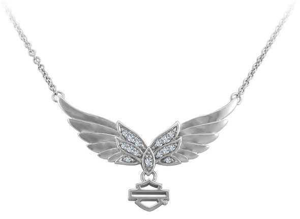 Harley-Davidson Women's Bling Wing Bar & Shield Necklace, Sterling Silver - Wisconsin Harley-Davidson