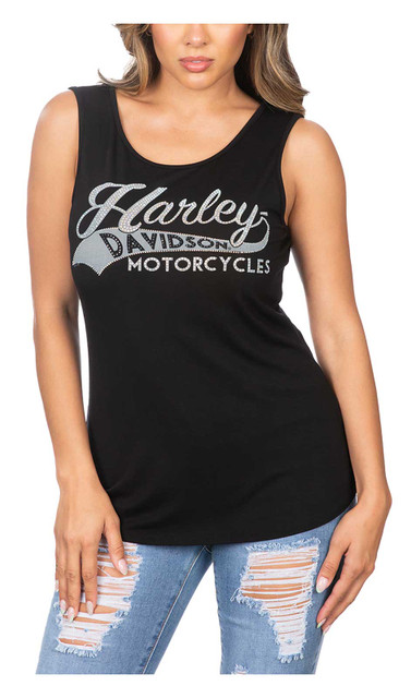Harley-Davidson Women's Batter Up Embellished Scoop Neck Sleeveless Tank Top - Wisconsin Harley-Davidson