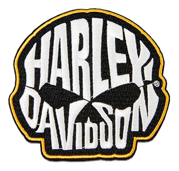 Harley-Davidson 4 in. Embroidered Willie G Skull Text Emblem Sew-On Patch- White - Wisconsin Harley-Davidson
