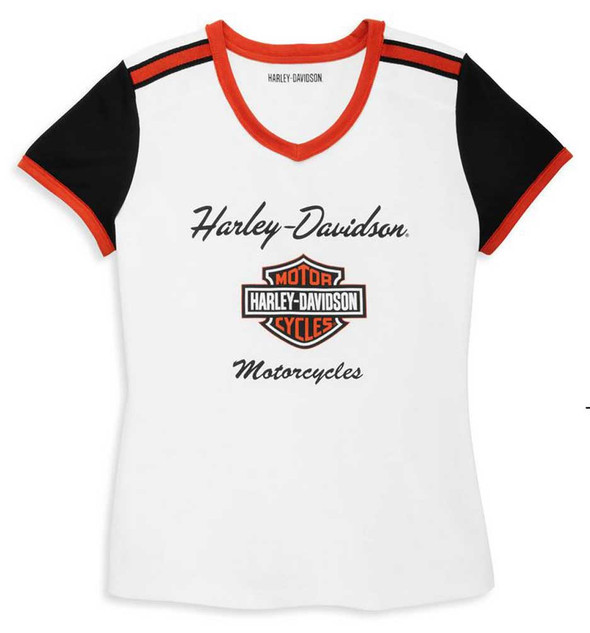 Harley Davidson® Womens Iconic V Neck Shoulder Stripe Short Sleeve Tee 96084 22vw Wisconsin 7323