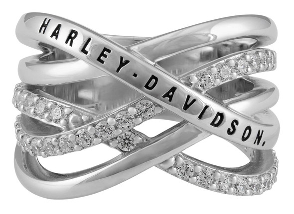 Harley-Davidson Women's Twisted Bling H-D Tapered Band Ring - Sterling Silver - Wisconsin Harley-Davidson