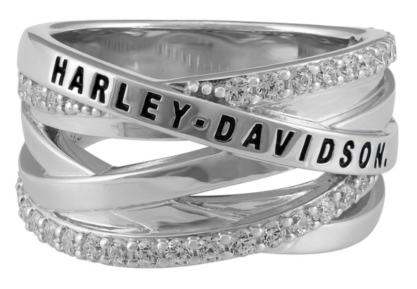 Harley-Davidson Women's Twisted Bling H-D Crystal Band Ring - Sterling Silver - Wisconsin Harley-Davidson