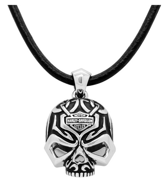 Harley-Davidson Men's Black Accented Tribal Willie G Skull Necklace - Silver - Wisconsin Harley-Davidson