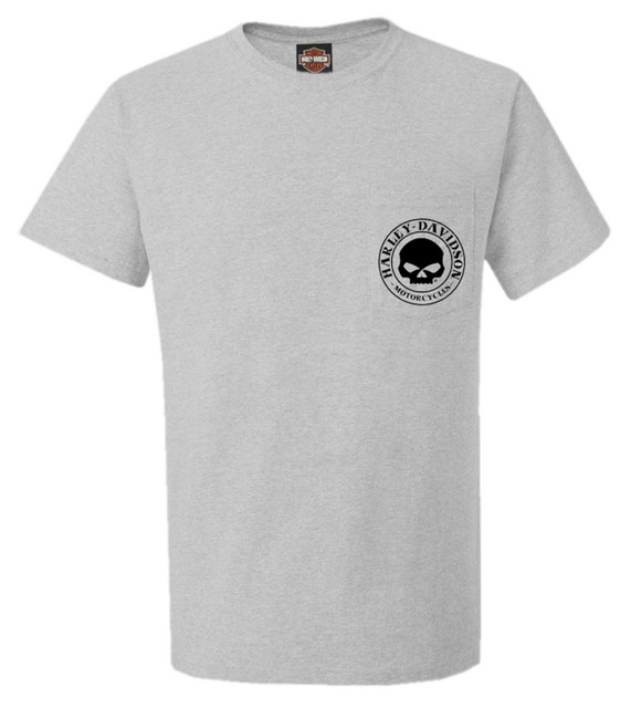 Harley-Davidson Men's Willie G Skull Short Sleeve Chest Pocket T-Shirt - Gray - Wisconsin Harley-Davidson