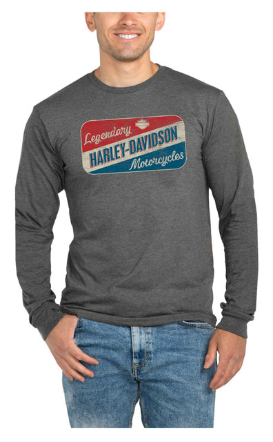 Harley-Davidson Men's Oil Sign Long Sleeve Crew-Neck Shirt - Heather Gray - Wisconsin Harley-Davidson