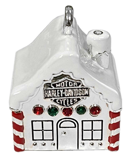 Harley-Davidson Gingerbread House Metal Bell Ornament w/Black Cord - Silver - Wisconsin Harley-Davidson