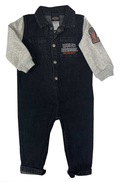 Harley-Davidson Little Boys' B&S Denim Toddler Work Shop Coveralls - Black - Wisconsin Harley-Davidson