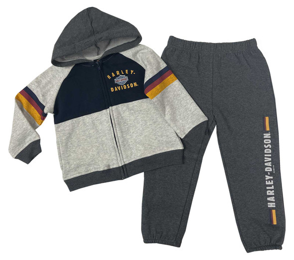 Harley-Davidson Little Boys' 2-Piece Toddler Fleece Hooded Jogger Set - Gray - Wisconsin Harley-Davidson
