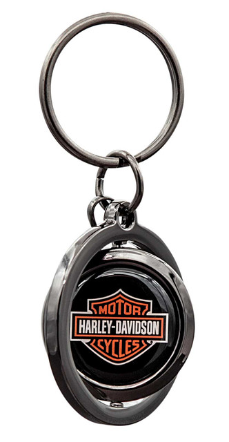Harley-Davidson Classic Bar & Shield Logo Spinner Key Chain - Black/Orange - Wisconsin Harley-Davidson