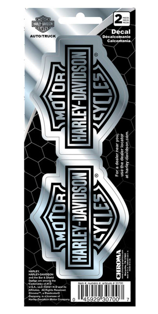 Harley-Davidson Chrome Bar & Shield Logo Small Decals Set - Silver - 3" x 8" - Wisconsin Harley-Davidson