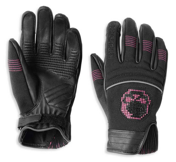 Harley-Davidson Women's Bling Skull Mixed Media Full-Finger Gloves 97133-22VW - Wisconsin Harley-Davidson