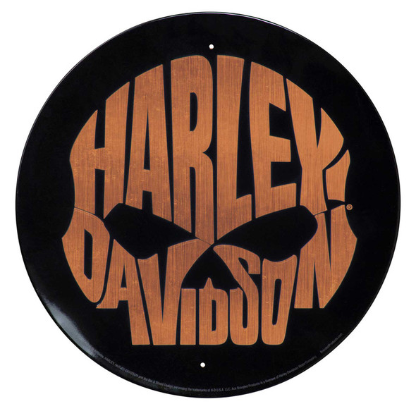 Harley-Davidson Round Tin Sign, Shiny Copper Willie G Skull Logo - 12 inches - Wisconsin Harley-Davidson