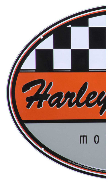 Harley-Davidson® Oval Tin Sign Embossed Checkered Racing HD Logo