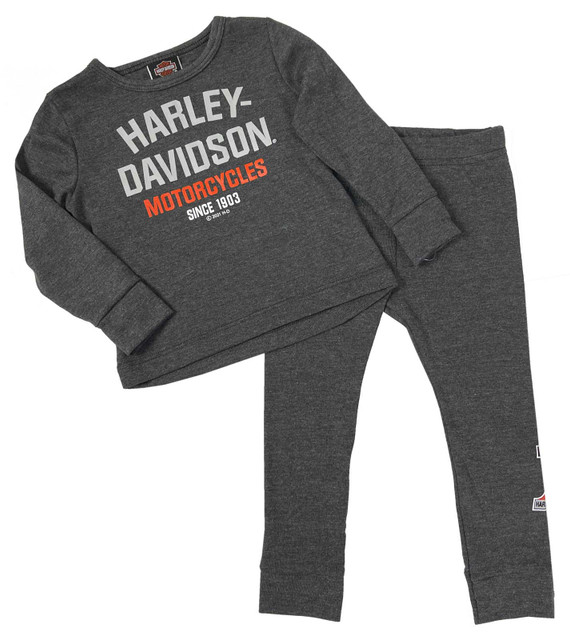 Harley-Davidson Little Boys' 2 Piece Set, Knit Long Sleeve Tee & Pant Set- Gray - Wisconsin Harley-Davidson