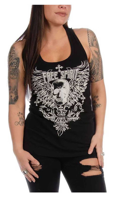 Liberty Wear Women's Embellished Free Spirit Tank Top, Twisted Racerback - Black - Wisconsin Harley-Davidson