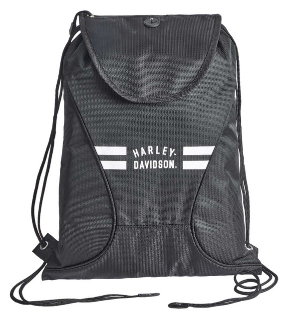 Harley-Davidson Sling Backpack, Sport Cloth Drawstring Bag - Off-White/Black - Wisconsin Harley-Davidson