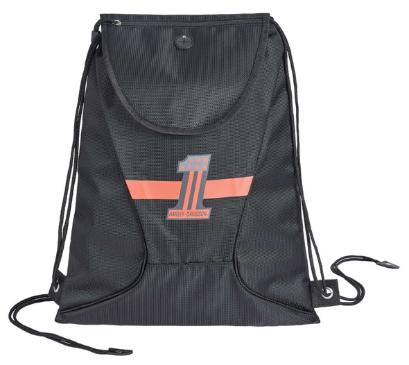 Harley-Davidson #1 Logo Sling Backpack, Sport Cloth Drawstring Bag - Black/Rust - Wisconsin Harley-Davidson