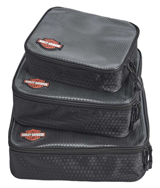 Harley-Davidson Set of 3 Packing Cubes, Rubber Bar & Shield Logo - Rust/Black - Wisconsin Harley-Davidson