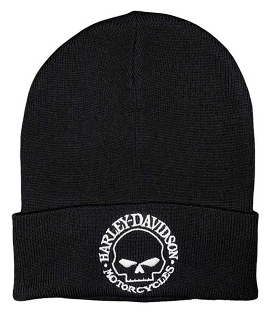 Harley-Davidson Men's Willie G Skull Logo Embroidered Cuffed Beanie Hat - Black - Wisconsin Harley-Davidson