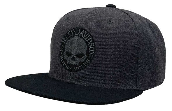Harley-Davidson Mens Willie G Skull Snapback Flat Brim Baseball Cap - Gray/Black - Wisconsin Harley-Davidson