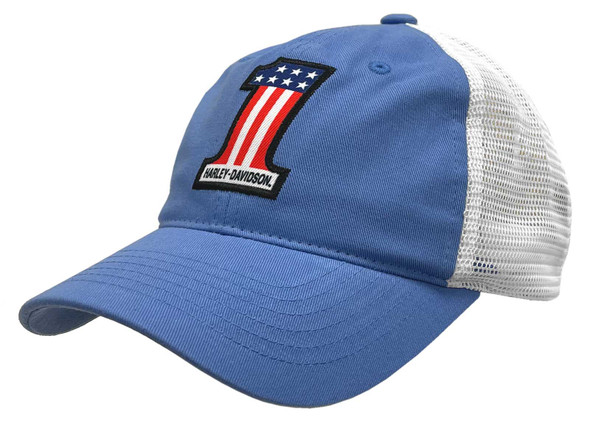 Harley-Davidson Men's #1 RWB Logo Snapback Colorblocked Mesh Trucker Hat - Wisconsin Harley-Davidson