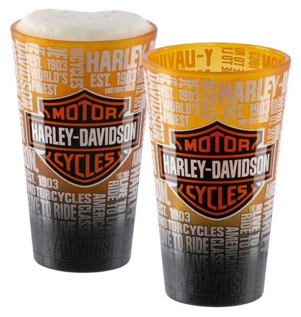 Harley-Davidson Pint Glass Set, Repeated Bar & Shield Logo Ombre Finish - 16 oz. - Wisconsin Harley-Davidson