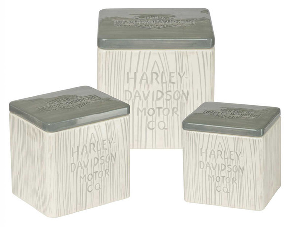 Harley-Davidson HDMC Canister Set, H-D Motor Co. B&S Ceramic Storage Three Pack - Wisconsin Harley-Davidson