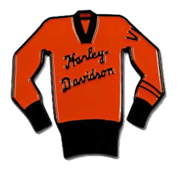 Harley-Davidson 1.5 inch. Vintage Original Sweater Metal Pin, Orange & Black - Wisconsin Harley-Davidson