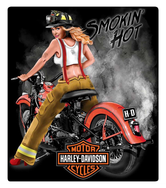 Harley-Davidson Smokin' Hot Babe Embossed Tin Sign, 13 x 15 inches - Black - Wisconsin Harley-Davidson
