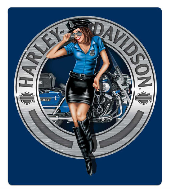 Harley-Davidson Police Babe Embossed Tin Sign, Rectangle 13 x 15 inches - Blue - Wisconsin Harley-Davidson