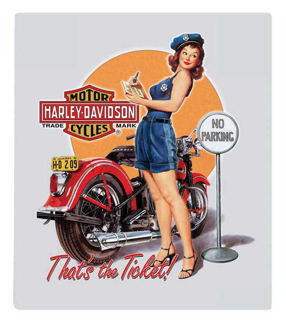 Harley-Davidson Hot Ticket Babe Embossed Tin Sign, 13 x 15 inches - Gray - Wisconsin Harley-Davidson