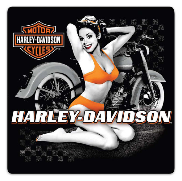 Harley-Davidson Flash Back Babe Embossed Tin Sign, 14.5 x 14.5 inches - Black - Wisconsin Harley-Davidson